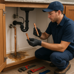 plumber replacing a broken pipe