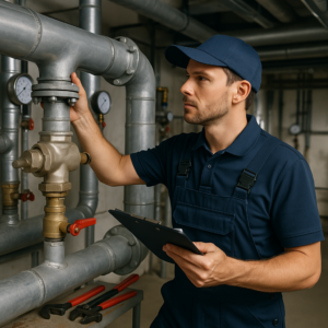 plumber working on a commercial building