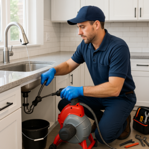 plumber cleaning a drain