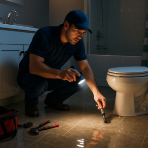plumber working on a plumbing emergency