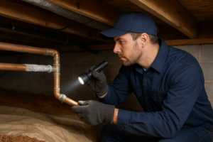 plumber working on frozen pipes