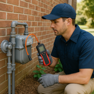 plumber detecting gas leak
