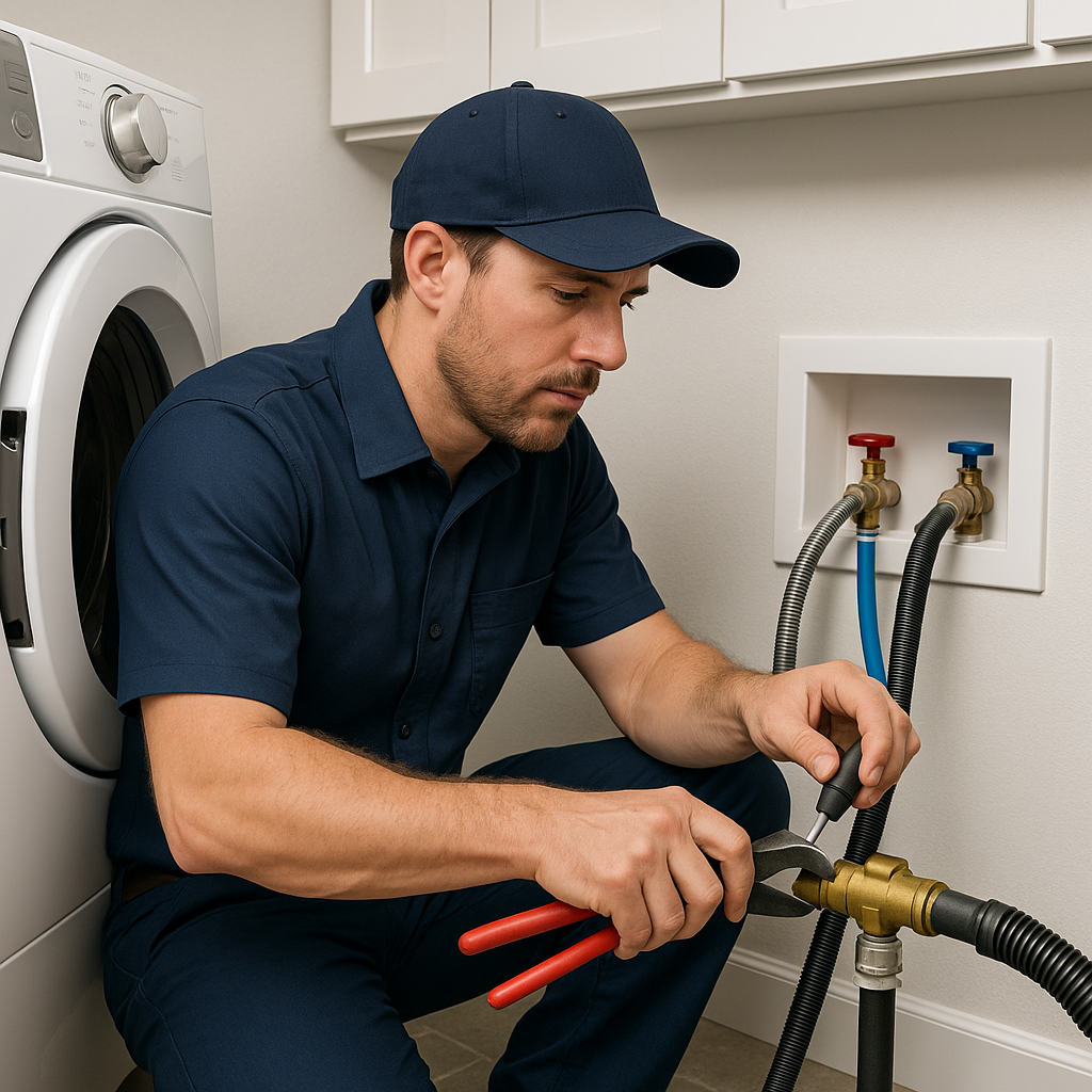 plumber working in a laundry room