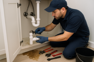 plumber working on pipes