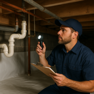 plumber inspecting pipes