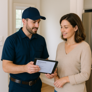 plumber talking to customer