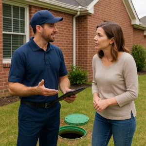 plumber discussing septic services
