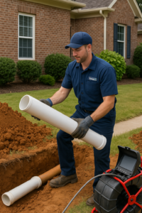 plumber replacing a sewer line