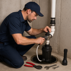 plumber repairing a sump pump