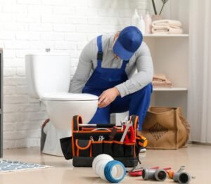 plumber installing a toilet
