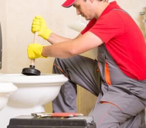 plumber repairing a toilet