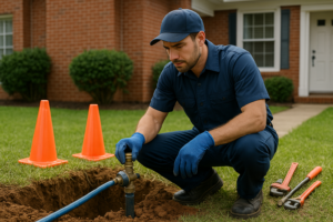 plumber working on a water line