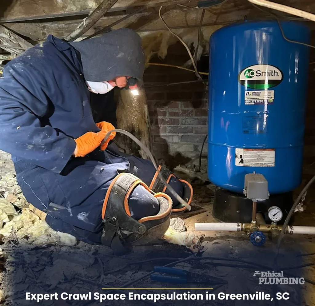 plumber working in a crawl space