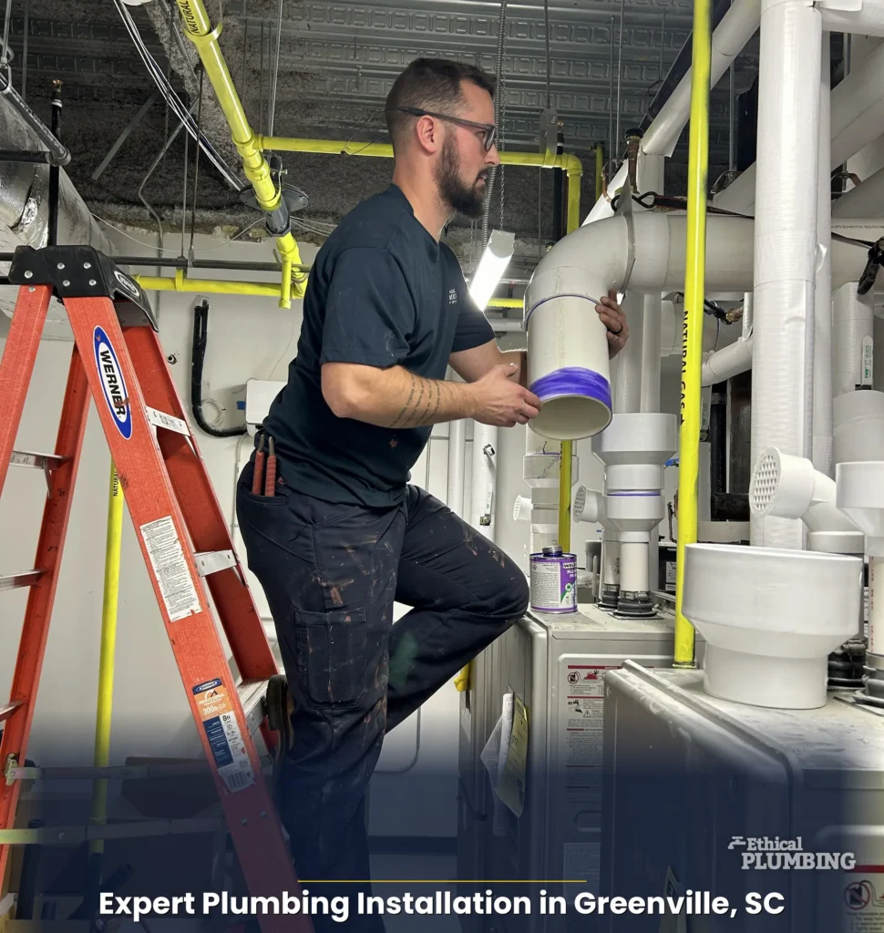 plumber installing a water heater