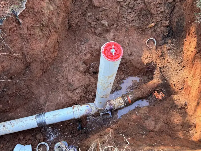 New outdoor cleanout and PVC drain connection in the dig