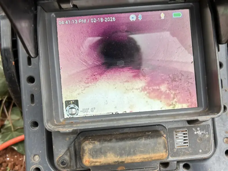 Sewer camera inspection monitor showing the inside of a sewer line