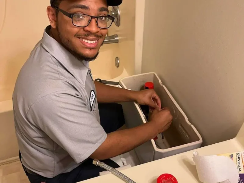 Plumber repairing the parts inside a toilet tank